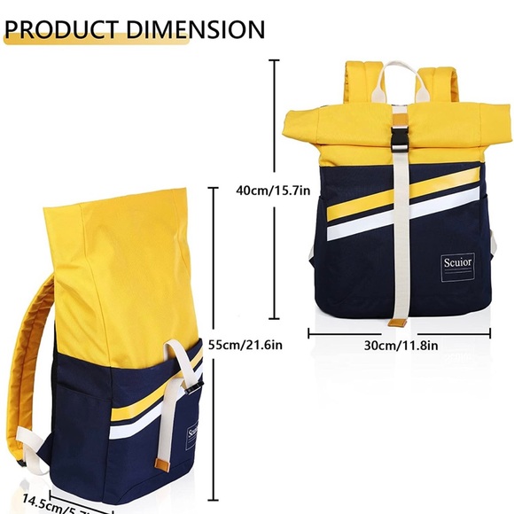 Roll Top Backpack Blue & Yellow.. New! - Picture 2 of 15